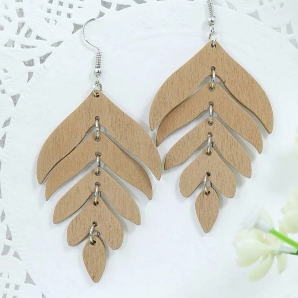 Bohemian Wood Leaf Earrings